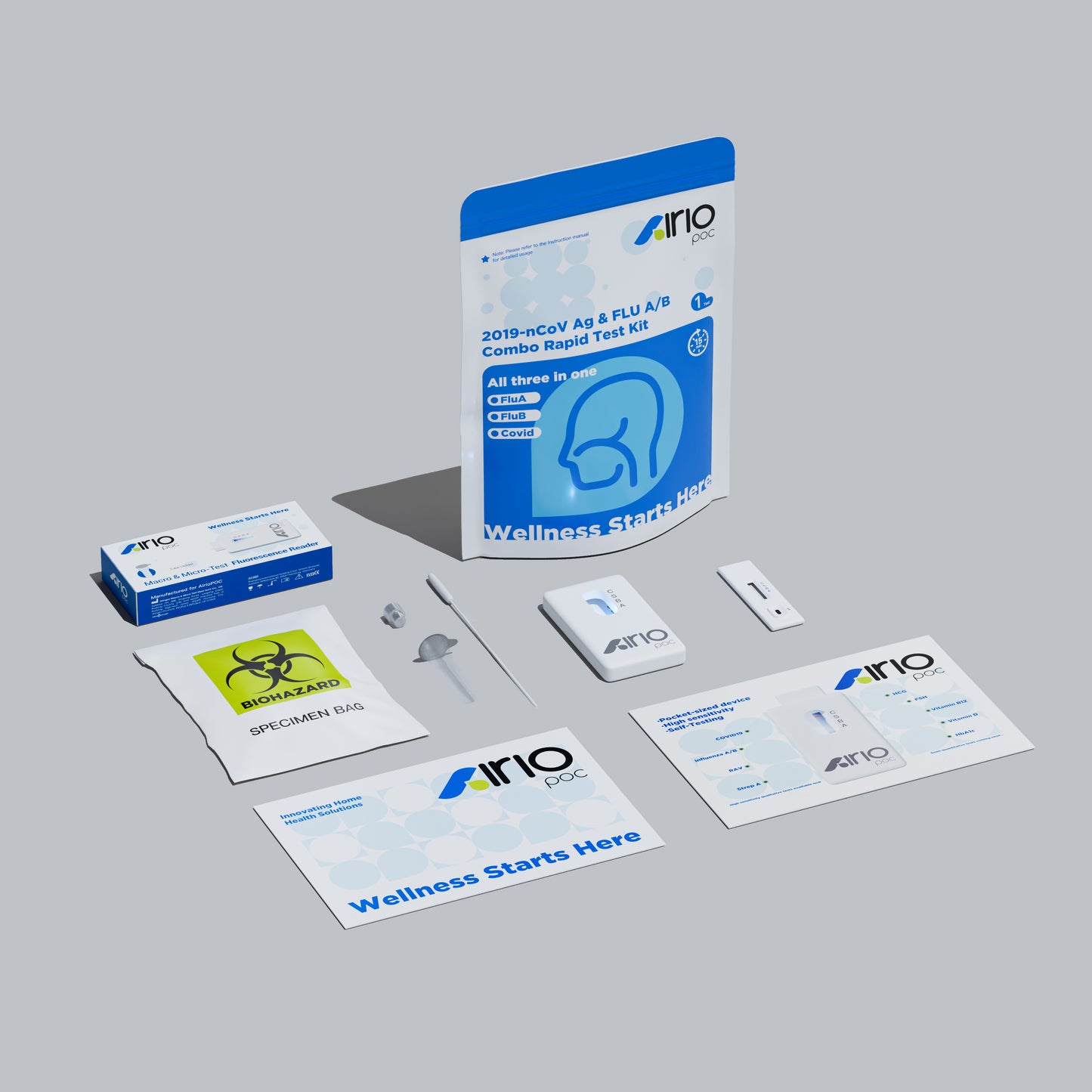 Airiopoc 2019-nCoV Ag & FLU A/B Combo Rapid Test Kit - Fluorescent Reading, for Home,1 Test Kit