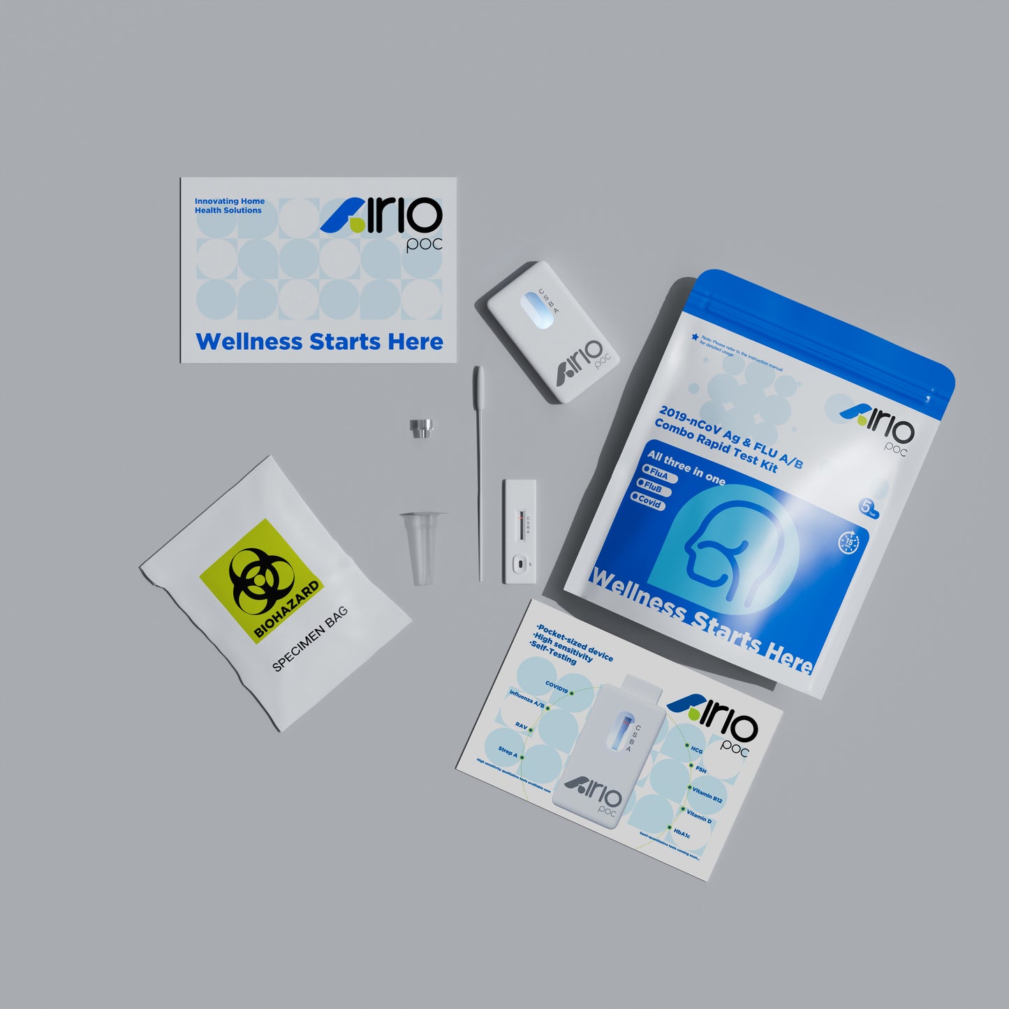 Airiopoc 2019-nCoV Ag & FLU A/B Combo Rapid Test Kit - Fluorescent Reading, for Home,5 Test Kit