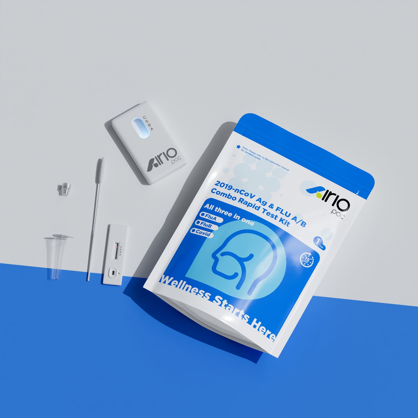 Airiopoc 2019-nCoV Ag & FLU A/B Combo Rapid Test Kit - Fluorescent Reading, for Home,1 Test Kit